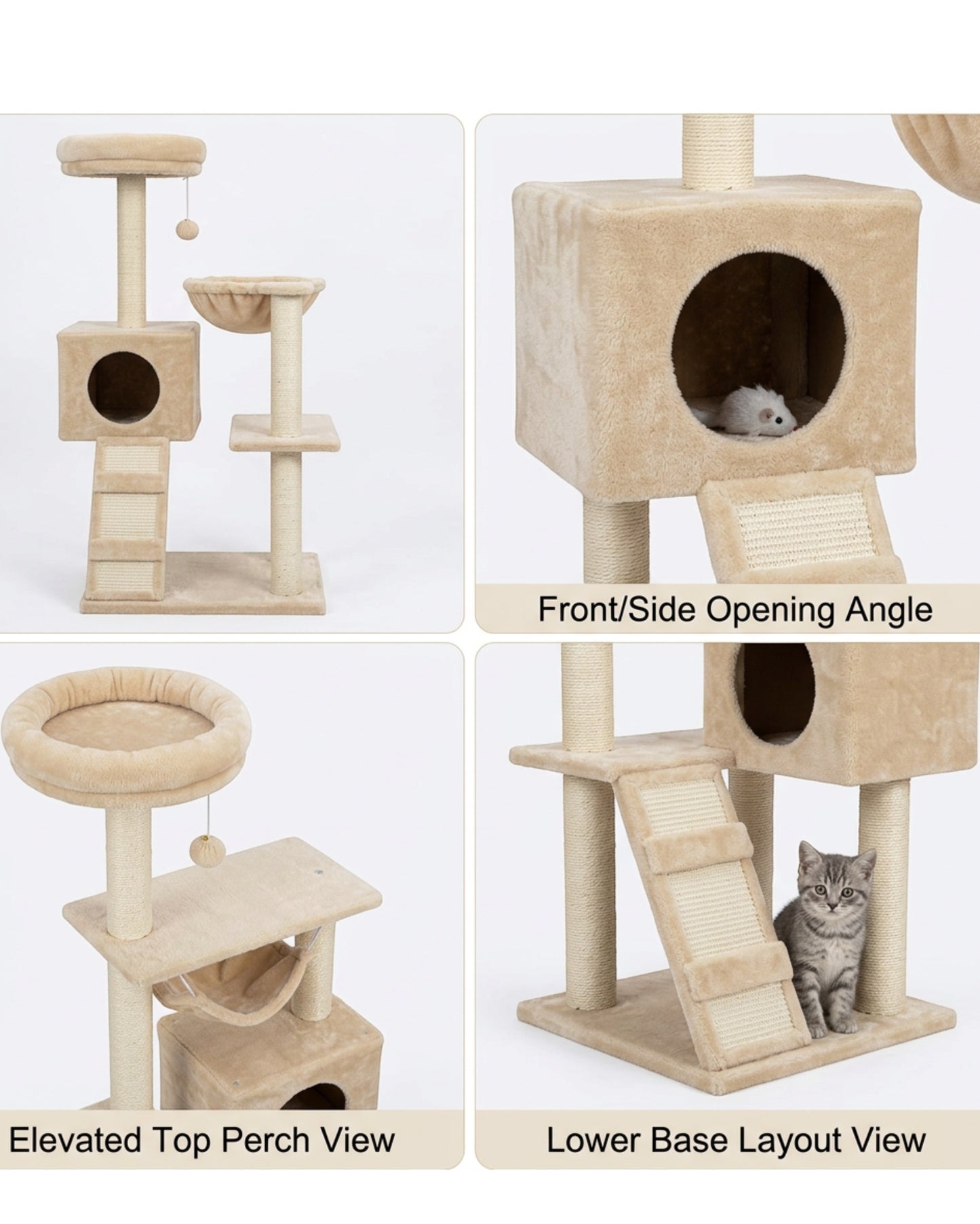 Gndvj Compact Cat Tree Beige 85 cm with Condo