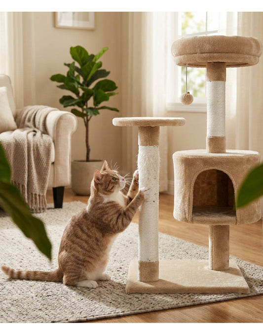 Gndvj Compact Cat Tree Beige 85 cm with Condo
