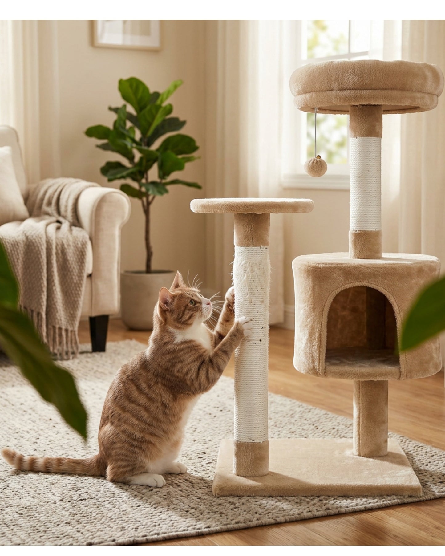 Gndvj Compact Cat Tree Beige 85 cm with Condo