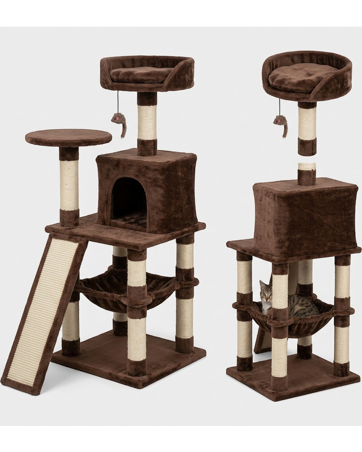 Gndvj Cat Tree Brown 95 cm with Scratching Ramp