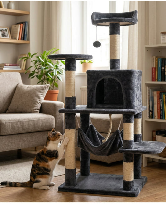 Gndvj Cat Tree Charcoal Gray 105 cm with Hammock
