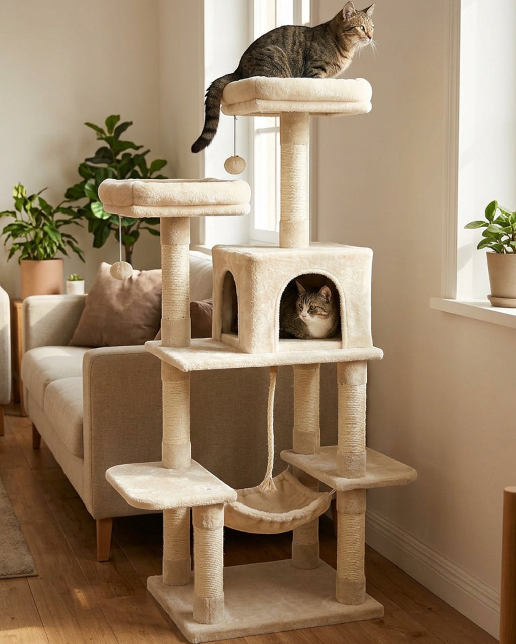 Gndvj Tall Cat Tree Cream 150 cm with Perches