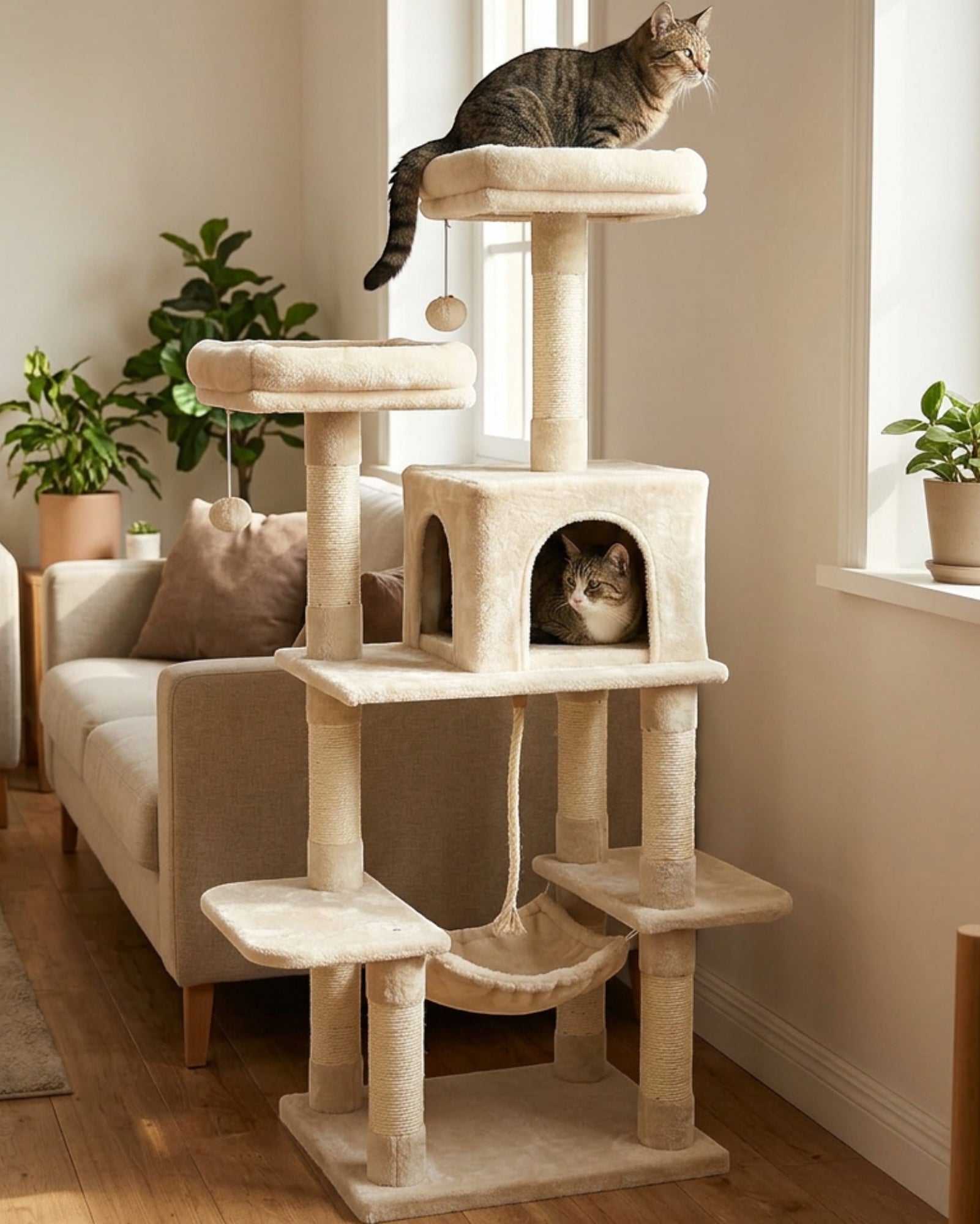 Gndvj Tall Cat Tree Cream 150 cm with Perches