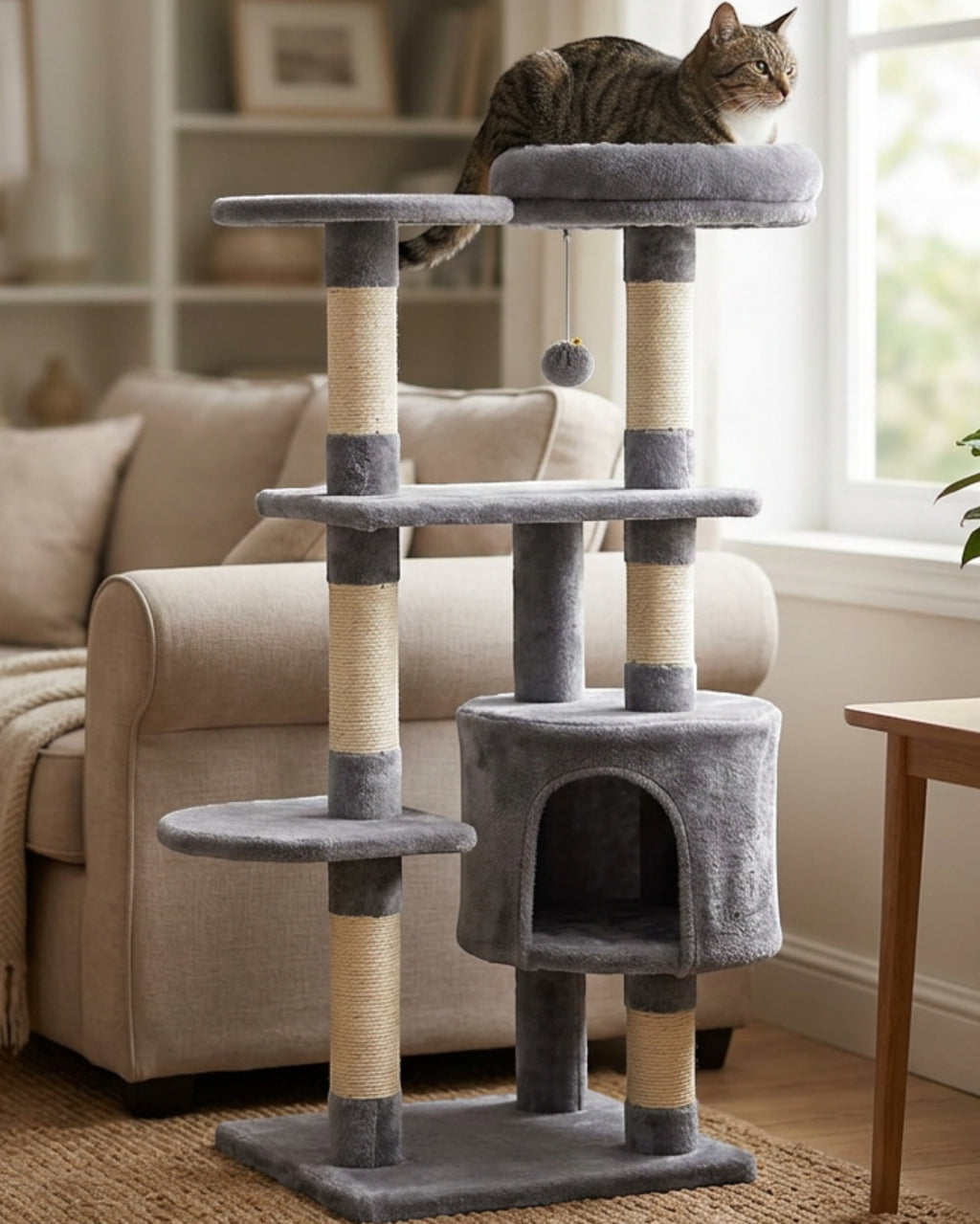Gndvj Multi Level Cat Tree Gray 120 cm with Sisal Posts