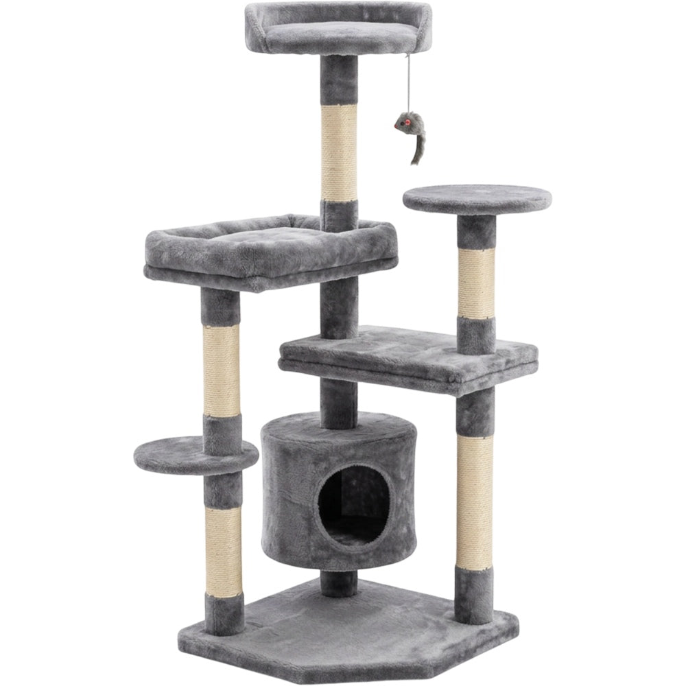 Gndvj Multi Level Cat Tree Gray 120 cm with Sisal Posts