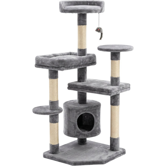 Gndvj Multi Level Cat Tree Gray 120 cm with Sisal Posts