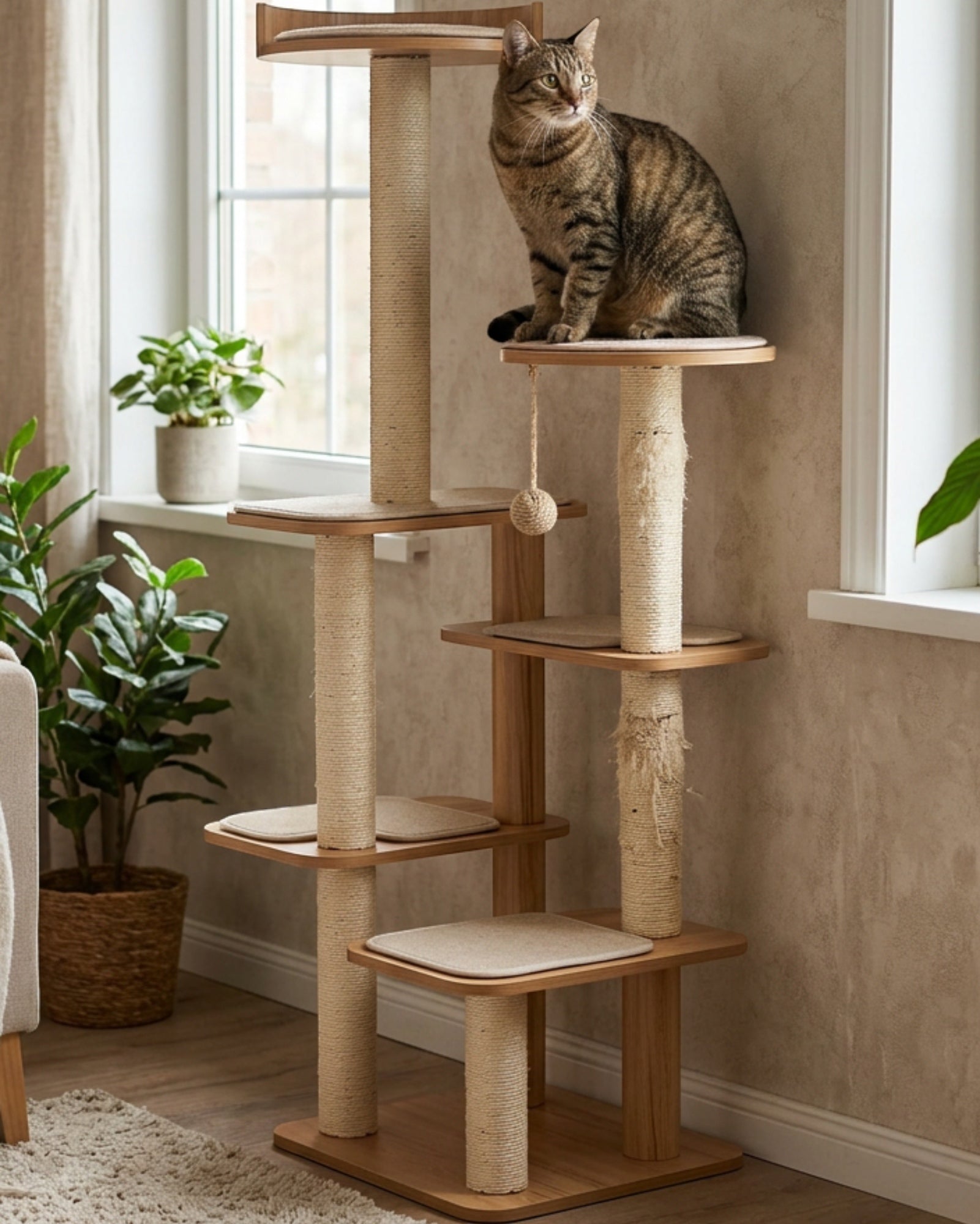 Gndvj Wood Style Cat Tree Natural 130 cm